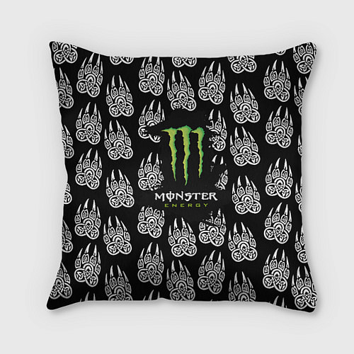 Подушка квадратная Monster energy медвежьи лапы / 3D-принт – фото 1