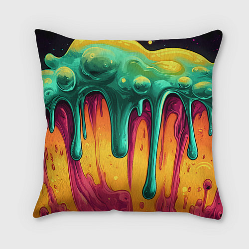Подушка квадратная Зелено-оранжевая клякса / 3D-принт – фото 1