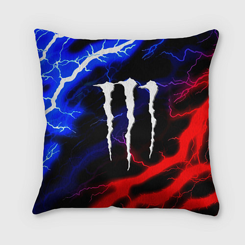 Подушка квадратная Monster energy молнии неон / 3D-принт – фото 1