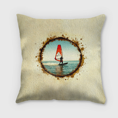 Подушка квадратная Виндсерфер на бежевом / 3D-принт – фото 1