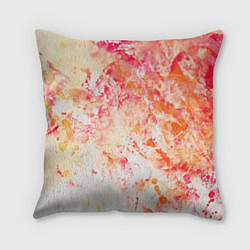 Подушка квадратная Абстракция - splashes of pink and red paint on whi