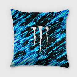 Подушка квадратная Monster energy штрихи голубых неоновых красок