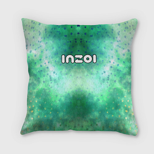 Подушка квадратная Inzoi белый логотип на зеленом фоне / 3D-принт – фото 1