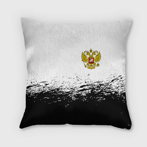 Подушка квадратная Россия черно белые краски / 3D-принт – фото 1