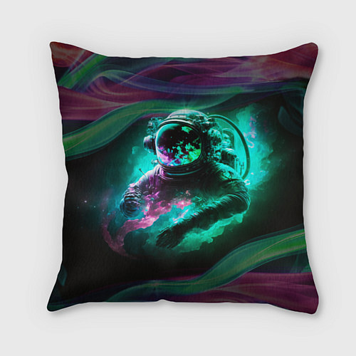 Подушка квадратная Космонавт неоновая дымка / 3D-принт – фото 1