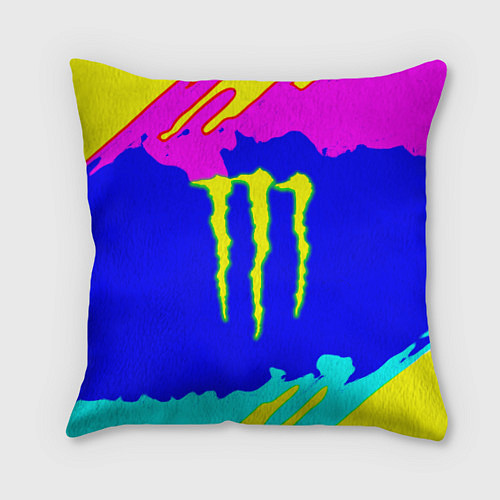 Подушка квадратная Monster energy краски цветные / 3D-принт – фото 1