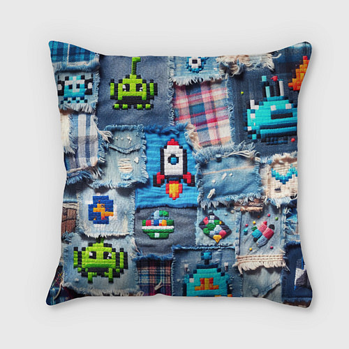 Подушка квадратная Пиксельная ракета / 3D-принт – фото 1