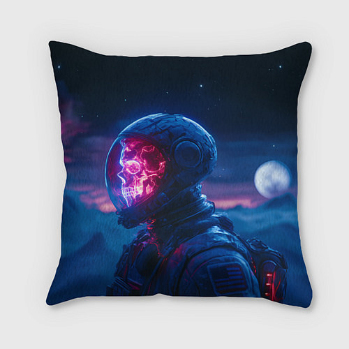 Подушка квадратная Синий космонавт с красным черепом / 3D-принт – фото 1