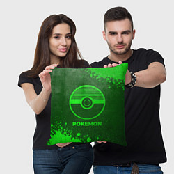 Подушка квадратная Pokemon - green gradient, цвет: 3D-принт — фото 2