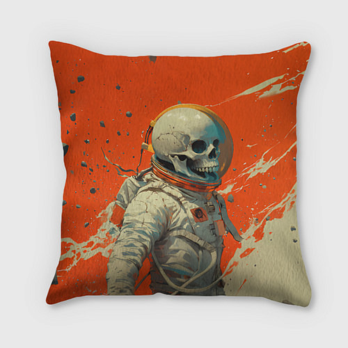 Подушка квадратная Скелет космонавт и краска на фоне / 3D-принт – фото 1