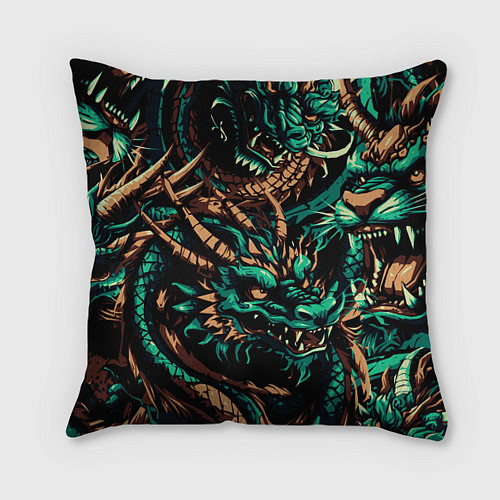 Подушка квадратная Японские драконы ирезуми / 3D-принт – фото 1