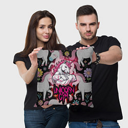 Подушка квадратная Единорог gym, цвет: 3D-принт — фото 2