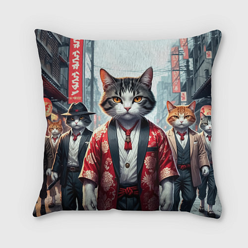 Подушка квадратная Котики якудза / 3D-принт – фото 1