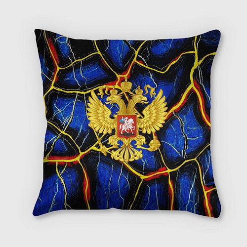 Подушка квадратная Золотой герб РФ и желтые полосы / 3D-принт – фото 1
