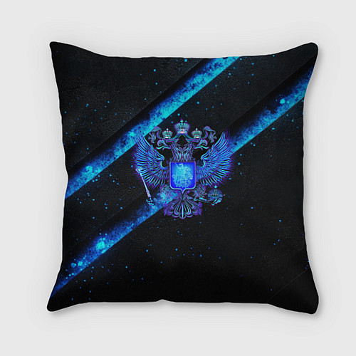 Подушка квадратная Синий неоновый герб России / 3D-принт – фото 1