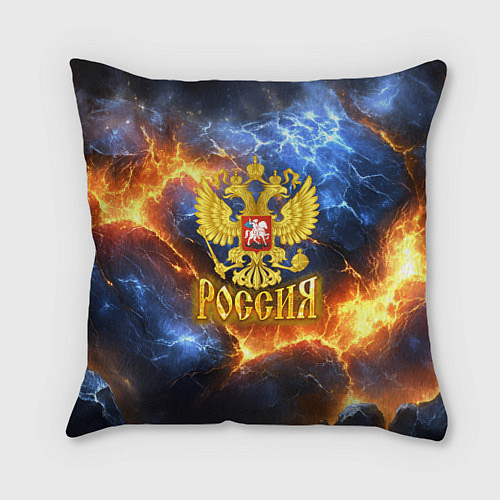 Подушка квадратная Россия герб и огонь / 3D-принт – фото 1