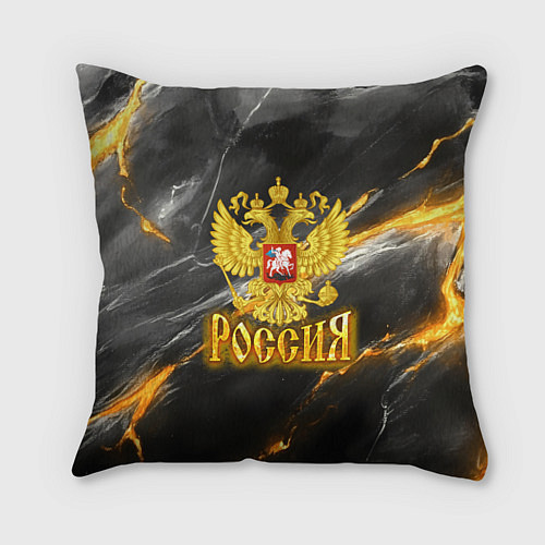 Подушка квадратная Россия черно-желтый фон / 3D-принт – фото 1