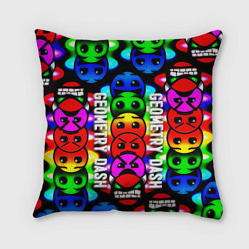 Подушка квадратная Geometry dash neon gradient / 3D-принт – фото 1