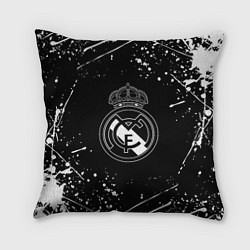 Подушка квадратная Real Madrid белые краски, цвет: 3D-принт