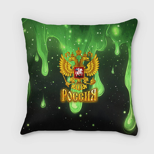 Подушка квадратная Герб России - неоновый фон / 3D-принт – фото 1