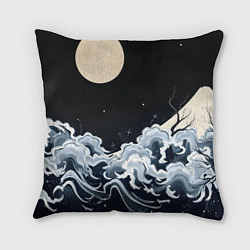 Подушка квадратная Японские волны и луна, цвет: 3D-принт