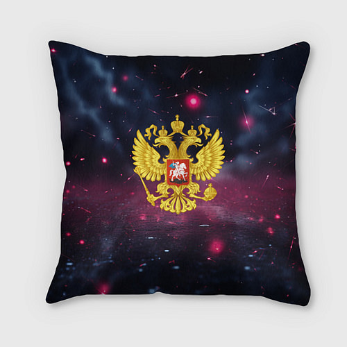 Подушка квадратная Герб России и фиолетовое свечение / 3D-принт – фото 1