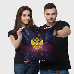 Подушка квадратная Герб России и фиолетовое свечение, цвет: 3D-принт — фото 2
