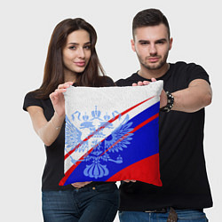 Подушка квадратная Герб на фоне цветов флага бело-сине-красный, цвет: 3D-принт — фото 2