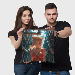 Подушка квадратная Рыжая девушка на фоне труб, цвет: 3D-принт — фото 2