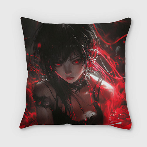 Подушка квадратная Брюнетка в красной краске / 3D-принт – фото 1