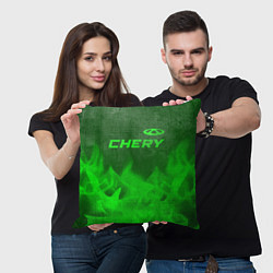 Подушка квадратная Chery - green gradient посередине, цвет: 3D-принт — фото 2