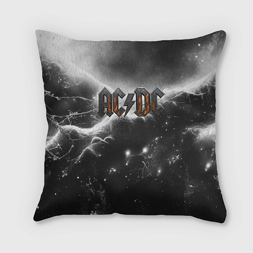 Подушка квадратная ACDC металлический лого черно-белая текстура / 3D-принт – фото 1