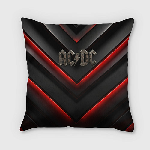 Подушка квадратная ACDC лого из металла на черно-красной текстуре / 3D-принт – фото 1
