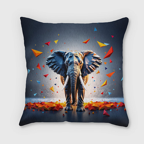 Подушка квадратная Геометрический слон и цветные полигоны / 3D-принт – фото 1