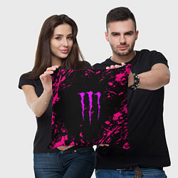 Подушка квадратная Monster energy неоновые краски лого, цвет: 3D-принт — фото 2