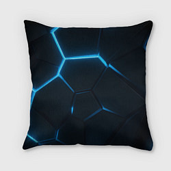 Подушка квадратная Черные плиты с синим светом, цвет: 3D-принт