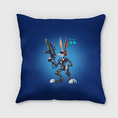 Подушка квадратная Cyborg Bugs Bunny with a gun - ai art fantasy / 3D-принт – фото 1