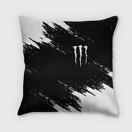 Подушка квадратная Monster energy краски штрихи белые / 3D-принт – фото 1