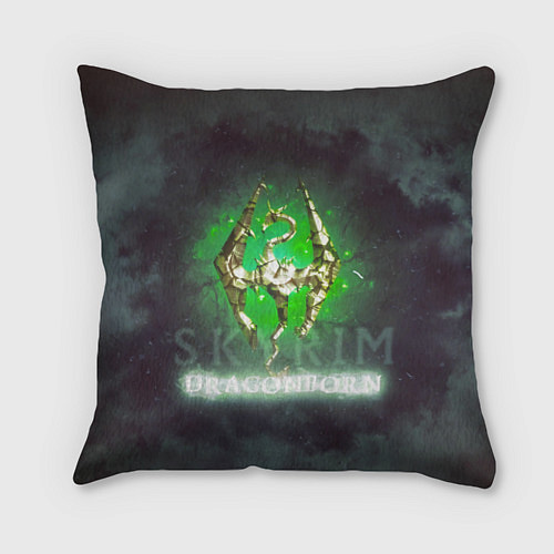 Подушка квадратная Skyrim gold logo Dragonborn / 3D-принт – фото 1