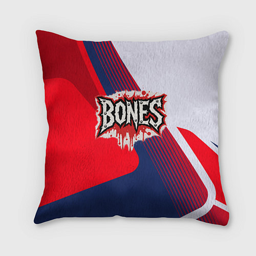Подушка квадратная Bones лого на красной краске / 3D-принт – фото 1