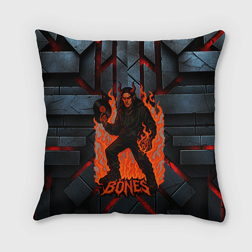 Подушка квадратная Bones в стиле дьявола с пластинкой / 3D-принт – фото 1