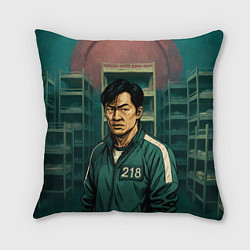 Подушка квадратная Игрок 218 из Игры в кальмара, цвет: 3D-принт