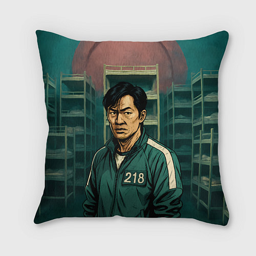 Подушка квадратная Игрок 218 из Игры в кальмара / 3D-принт – фото 1