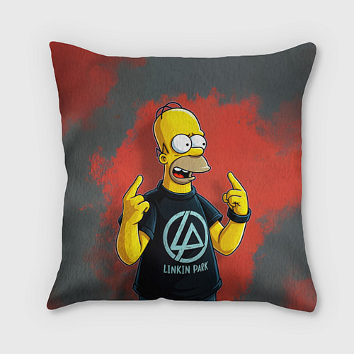 Подушка квадратная Гомер в футболке Linkin Park / 3D-принт – фото 1