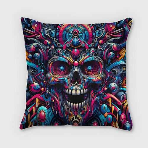 Подушка квадратная Colorful cyber skull - pattern / 3D-принт – фото 1