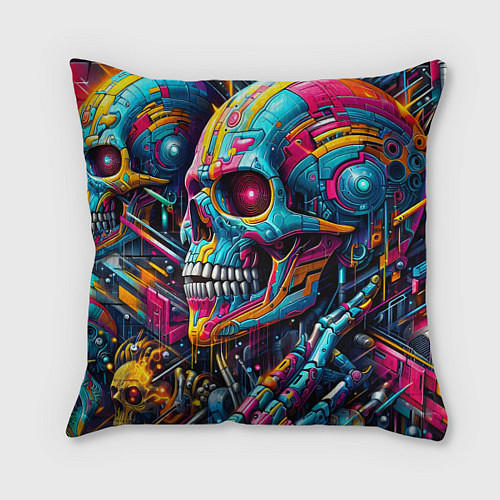 Подушка квадратная Cyber skull - pattern / 3D-принт – фото 1