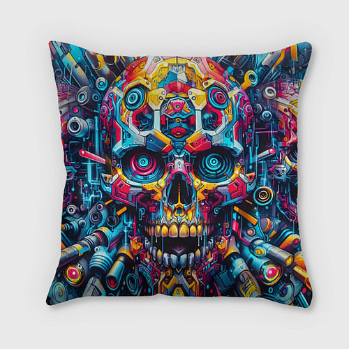 Подушка квадратная Кибер череп - нейроарт паттерн / 3D-принт – фото 1