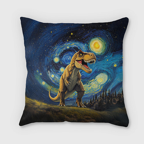 Подушка квадратная Звездная ночь - Тираннозавр / 3D-принт – фото 1