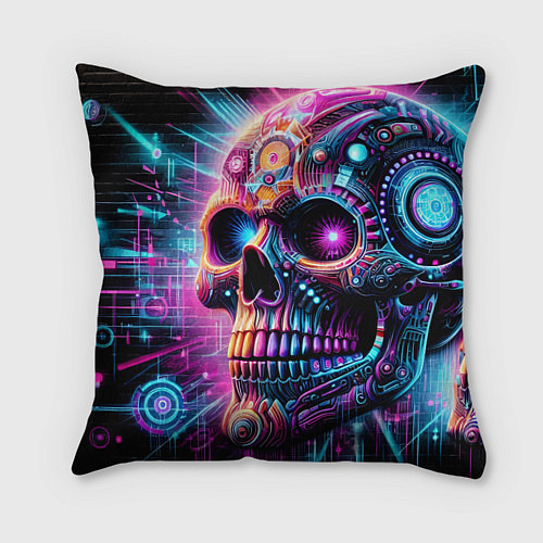 Подушка квадратная Neon cyber skull / 3D-принт – фото 1