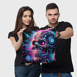 Подушка квадратная Neon cyber skull, цвет: 3D-принт — фото 2
